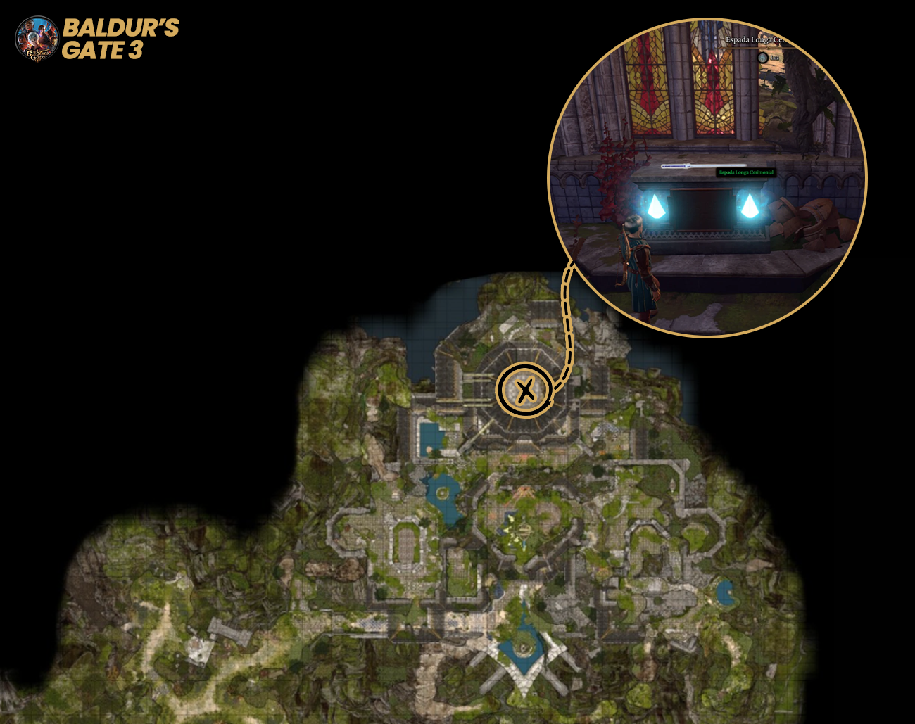 Localizacao-da-Espada-Longa-Cerimonial-em-BG3-1 Desvende o Puzzle do Vitral no Mosteiro Rosamanhã em BG3!