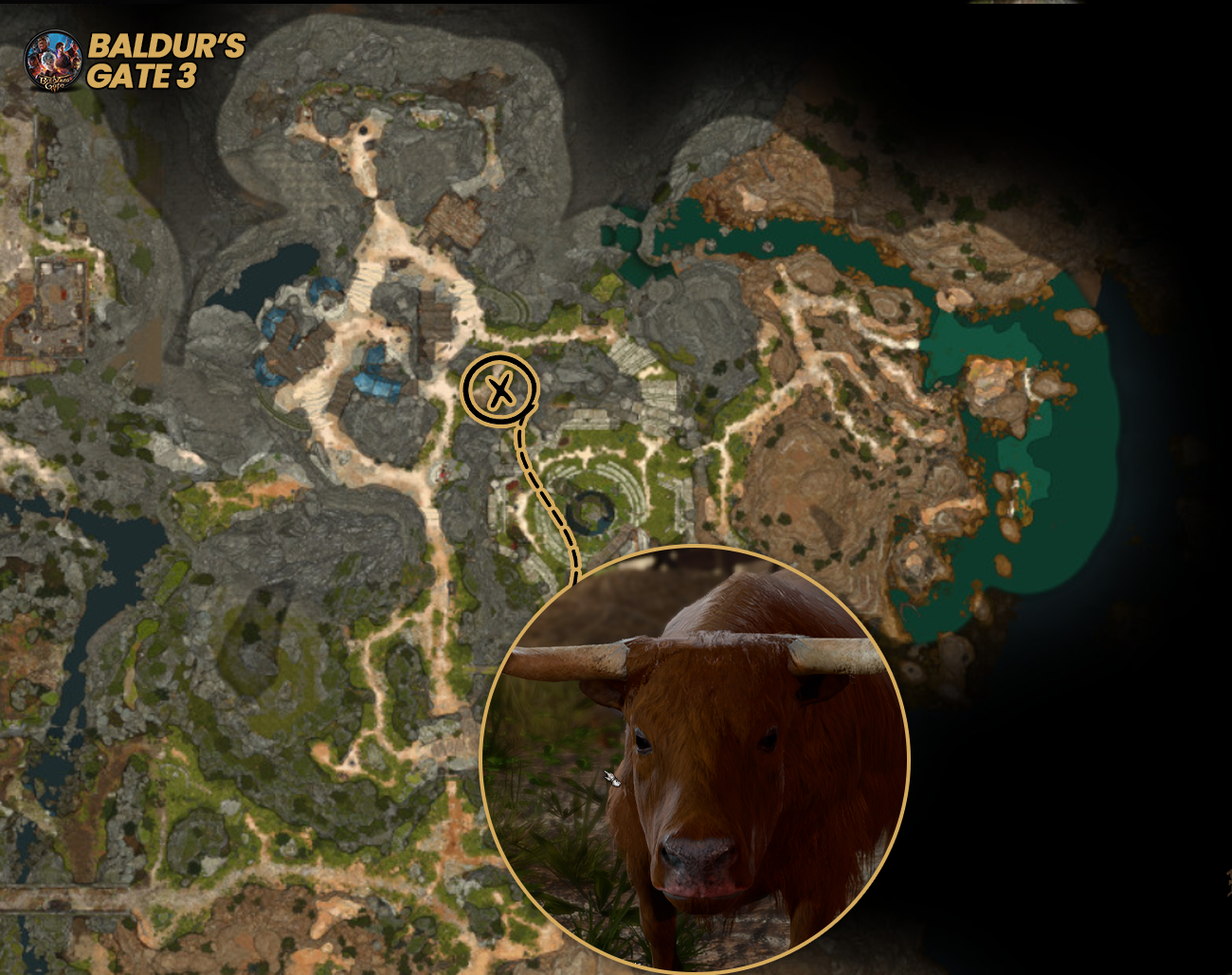 Primeira-Aparicao-O-Boi-Estranho-no-Bosque-Esmeralda Boi Estranho em Baldur's Gate 3: Tudo que você precisa saber