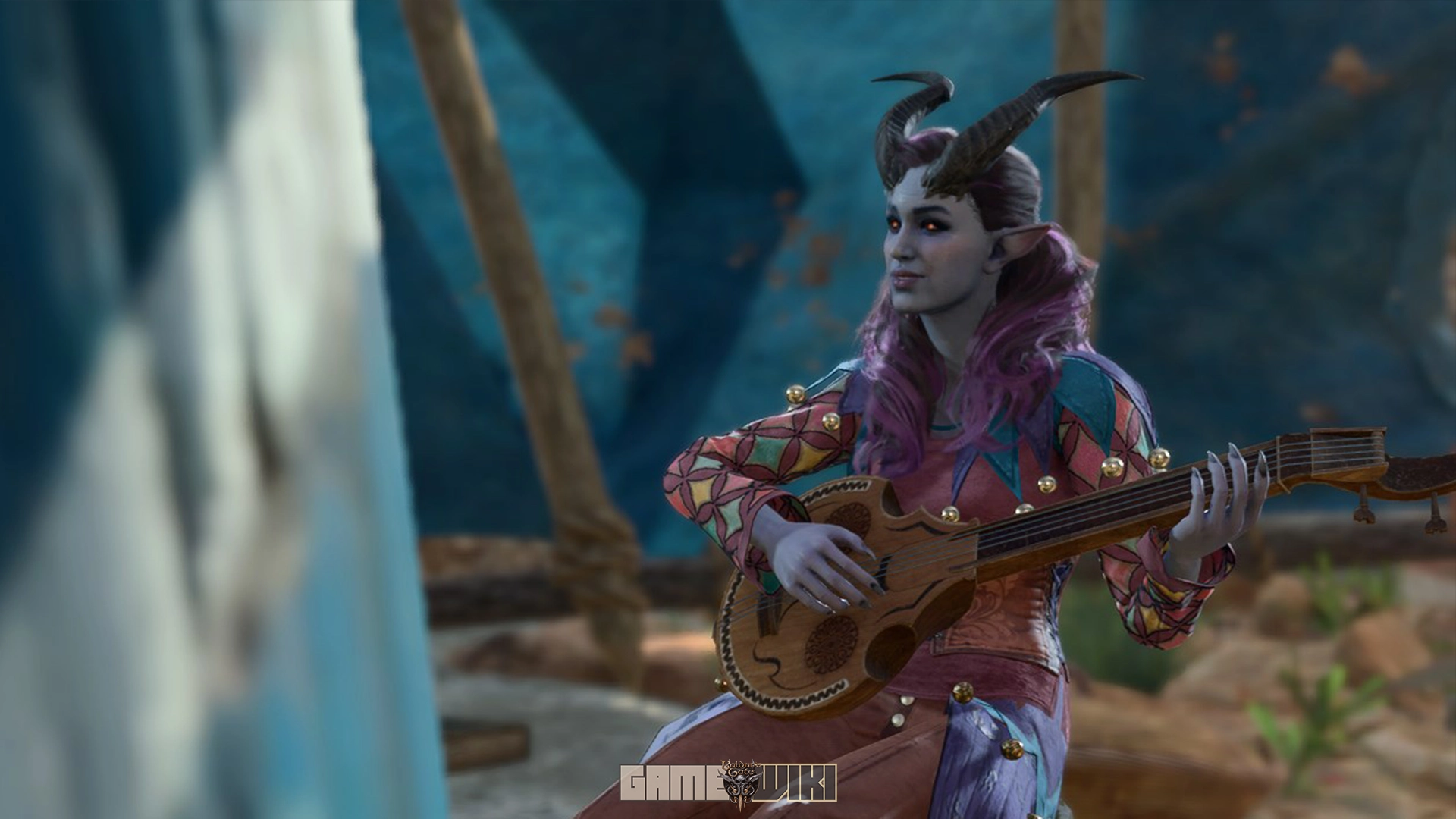 Alfira e sua canção solitária – um encontro marcante em Baldur’s Gate 3 Alfira sentada tocando alaúde sozinha em uma elevação próxima ao Santuário Esmeralda