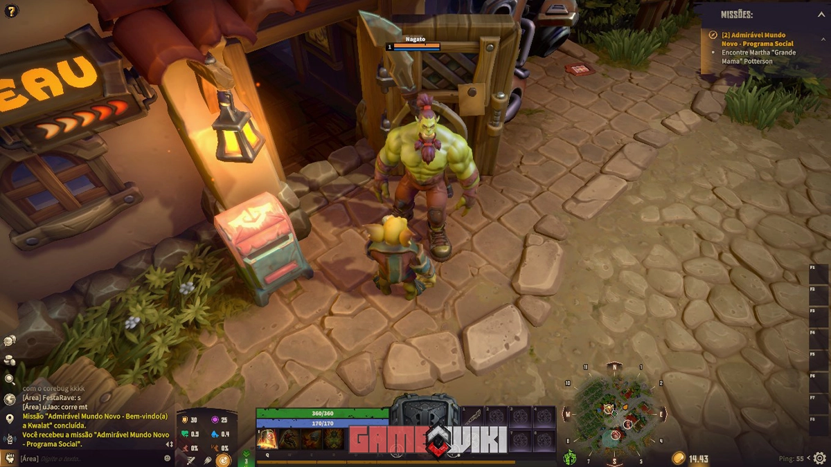 Falando com o irmão de Zikk Personagem interage com o irmão de Zikk em uma vila de Corepunk