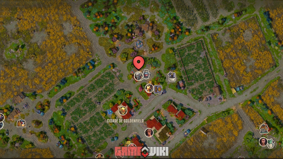 Mapa destacando o local do alquimista Percival em Goldenfield