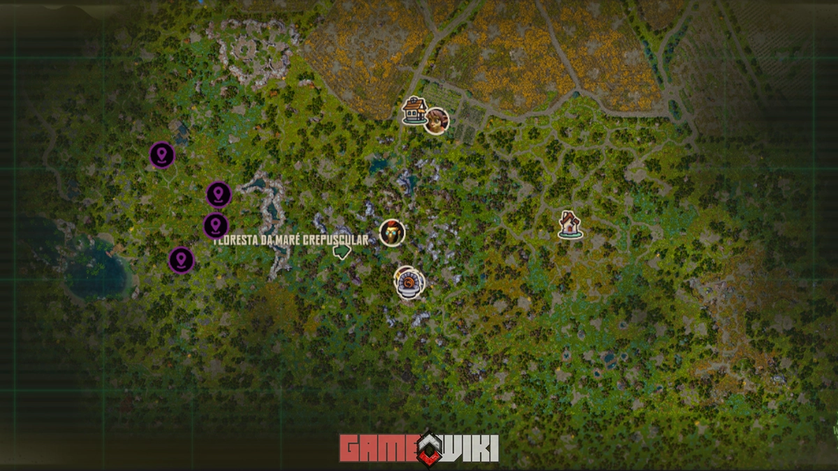 Mapa mostrando quatro pontos com Joias de Cadáver e Ensanguentadas em Corepunk