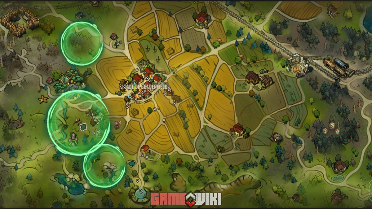 Mapa de Corepunk marcando áreas ideais para encontrar raízes de árvore