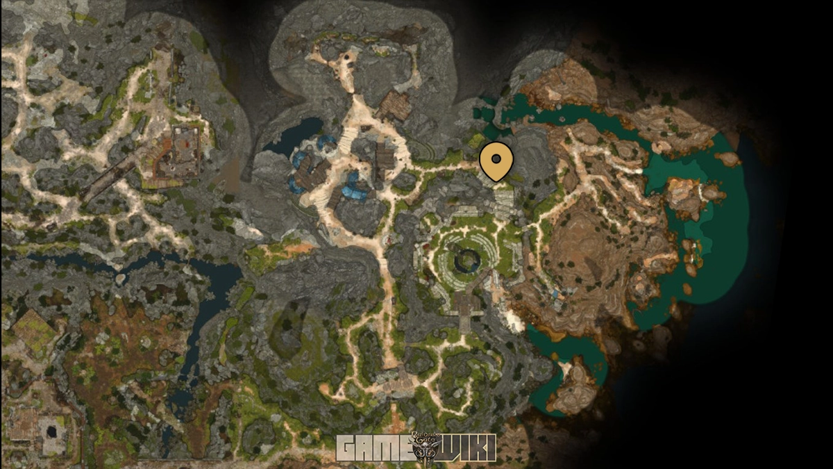 Localização no mapa de Baldur’s Gate 3 para iniciar a missão Salve Arabella