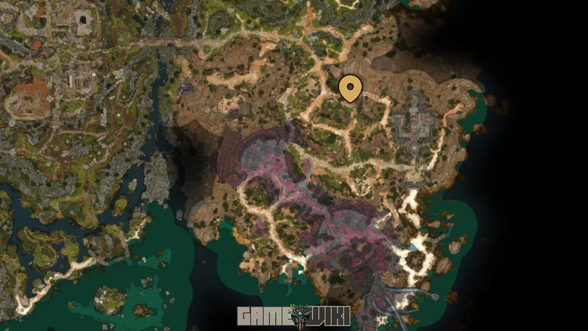Localização de Lae’zel no mapa após sair do Nautiloide